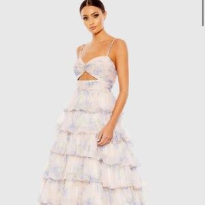 Mac Duggal Purple Floral Cut Out Ruffle Layered Gown